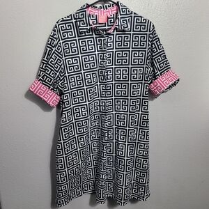 Just Donny Pink and Navy Patterned Shirt Dress